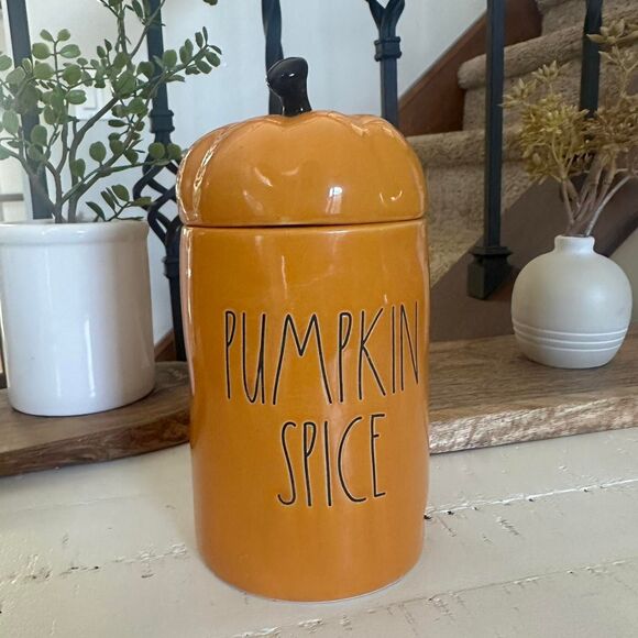 Rae Dunn Orange PUMPKIN SPICE Canister Jar with Lid | Fall Farmhouse Decor - Picture 1 of 6